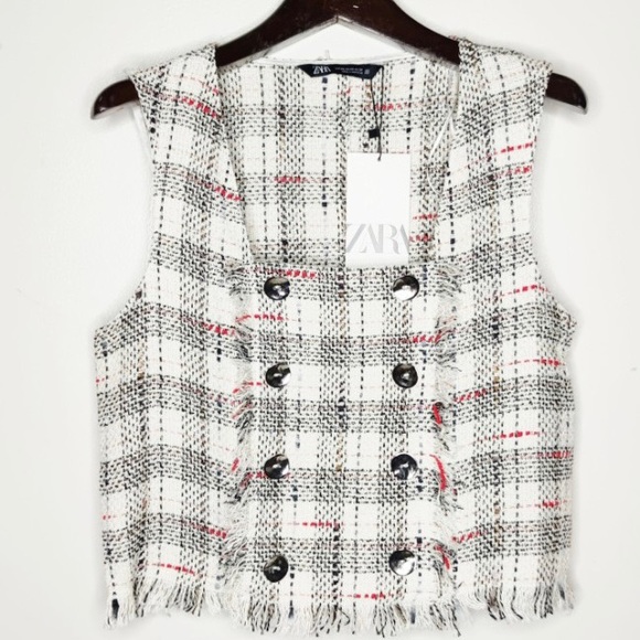 NWT Zara tweed top with buttons - Picture 2 of 9